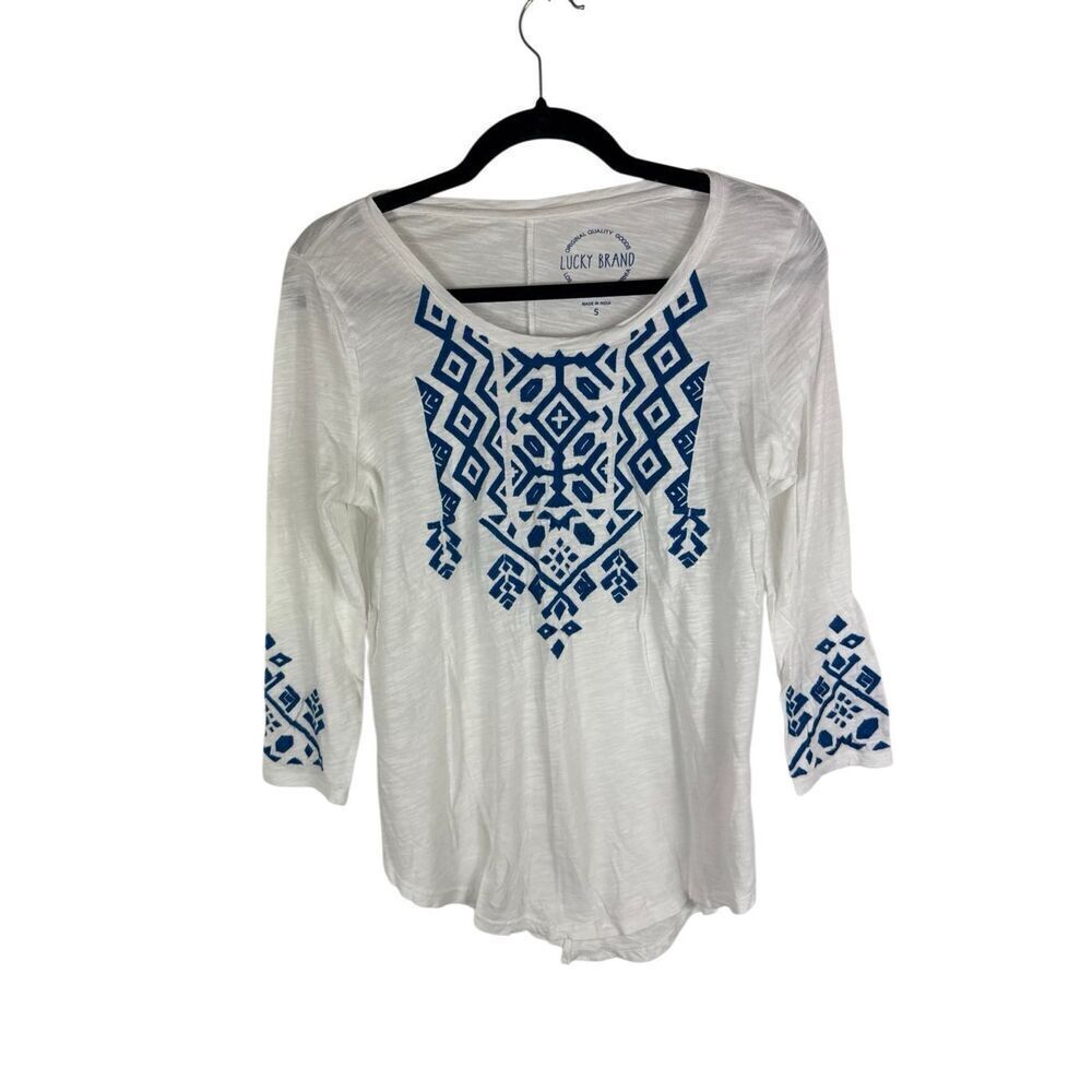 Lucky Brand white with blue embroidery t-shirt- size s